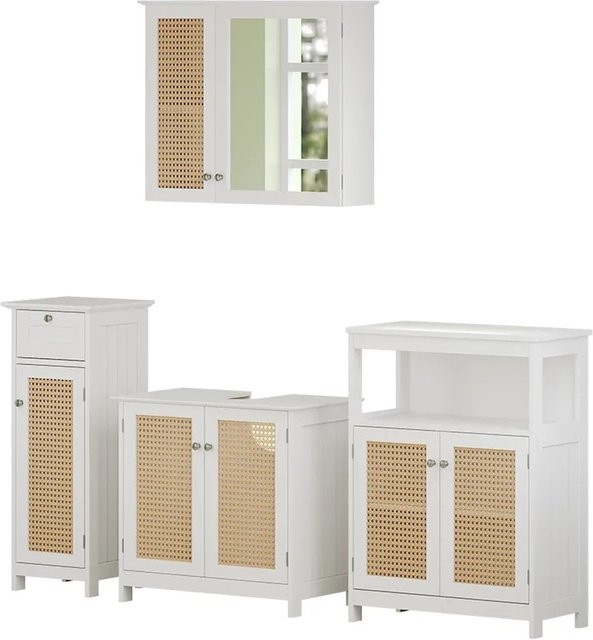 Vicco Badmöbel-Set Rosario Weiß 4-teilig mit Spiegelschrank, Waschtischunterschrank, Midischrank und Sideboard - Bild 1