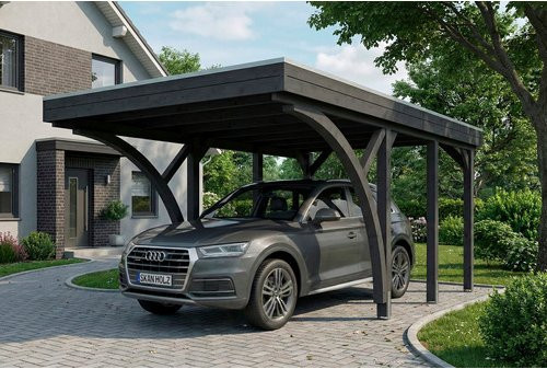 SKANHOLZ Carport Friesland aus Fichte mit zwei Einfahrtsbögen und Flachdach in Schiefergrau, B: 320 cm, T: 555 cm - Bild 1