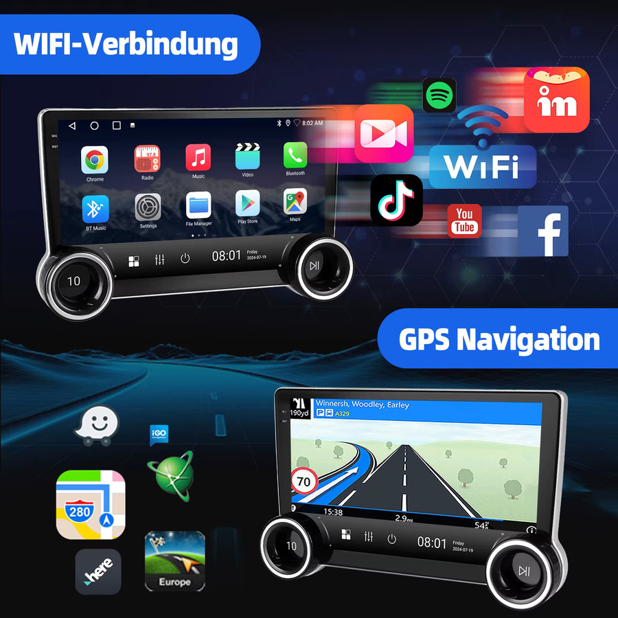 ESSGOO Android 15 Autoradio mit 9 Zoll Touchscreen für VW Tiguan 5N und Golf Plus, 6+128GB Speicher, Wireless CarPlay, Android Auto, Bluetooth, GPS, WIFI und Lenkradsteuerung, Schwarz - Bild 5