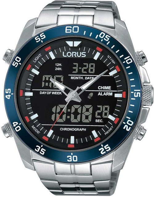 Lorus Chronograph, Analog-Digital, Quarz, Edelstahl, Schwarz, 46 mm, Herren - Bild 1