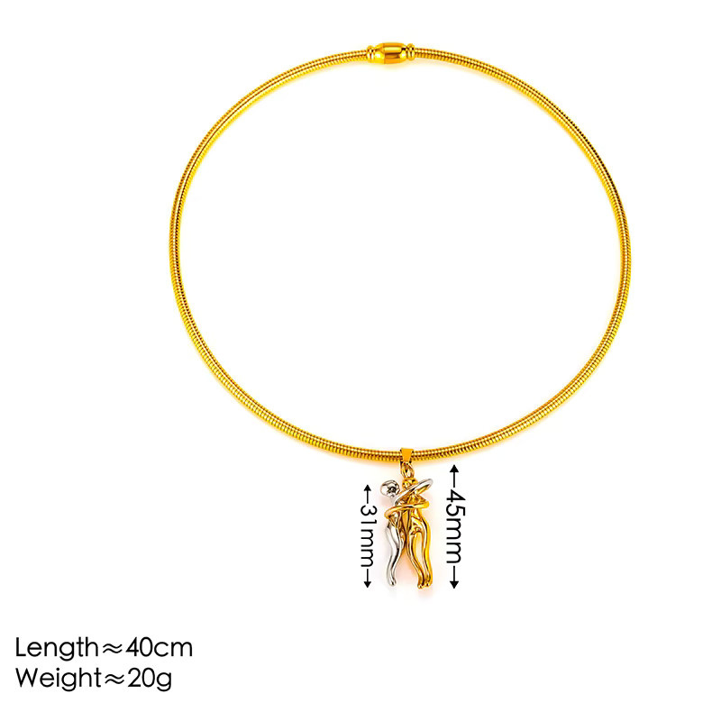 ANENJERY Halskette, Paar-Umarmung-Anhänger, Edelstahl, Unisex, Bicolor - Bild 3