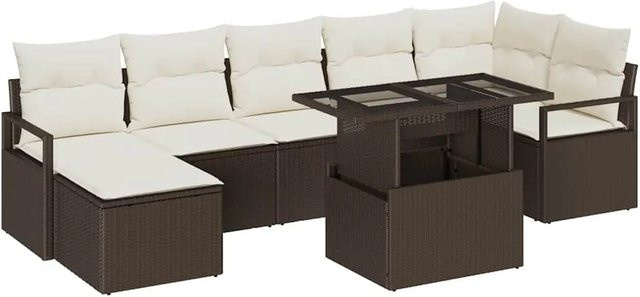 vidaXL Garten-Sofa-Set 8-teilig aus Poly-Rattan in Braun mit L-Form, Polsterkissen und integriertem Stauraum - Bild 1