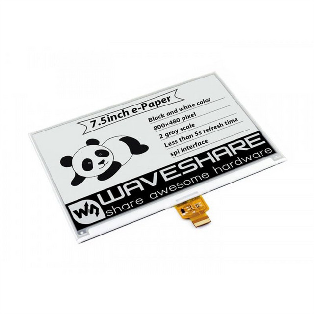 Waveshare 7,5 Zoll E-Ink Display 800x480 Schwarz Weiß E-Paper Bildschirm für Raspberry Pi und Jetson Nano - Bild 1