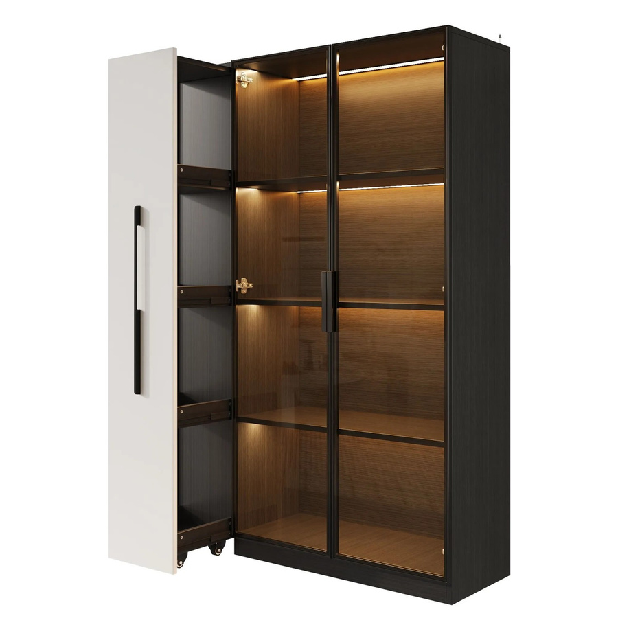 okwish Multifunktionsschrank mit LED-Beleuchtung und Glastüren in Schwarz, B/T/H: 110,5 x 35,0 x 160,0 cm - Bild 2