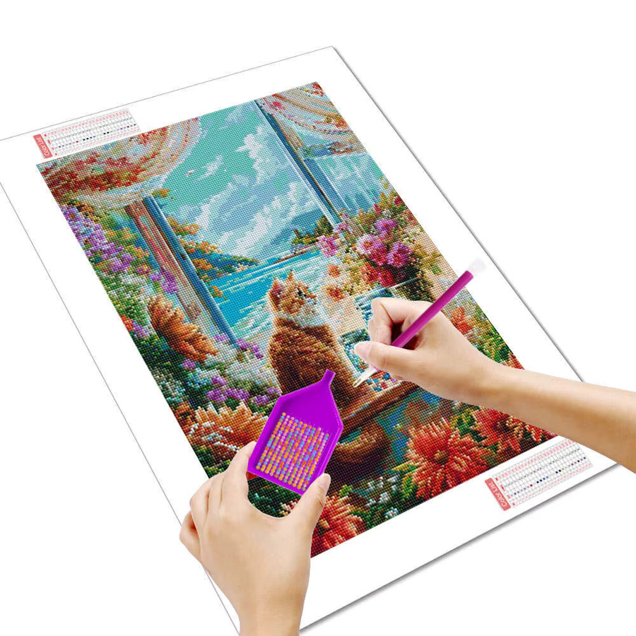 Huacan Diamond Painting Set Katze im Herbst als Mosaik Wanddeko mit Full Round Steinen - Bild 2