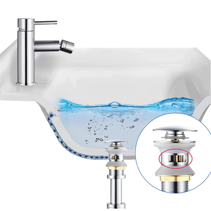 Waschbecken-Flaschenablauf P-Siphon aus gebürstetem Messing mit 1-1/4 Zoll Einsteckanschluss und Klick-System für dein Badezimmer - Bild 2