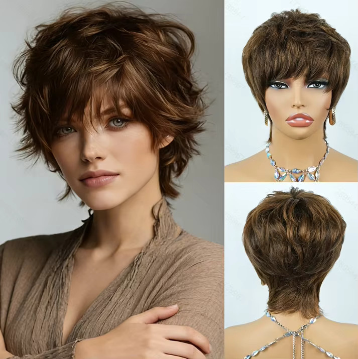OYM HAIR Brasilianische Echthaar-Perücke, Schokoladenbraun, Bob, Damen - Bild 4