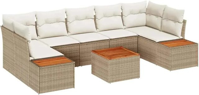 vidaXL Garten-Sofa-Set aus Polyrattan in U-Form, 8-teiliges Lounge-Set mit Kissen und Stauraum, Beige/Weiß - Bild 1