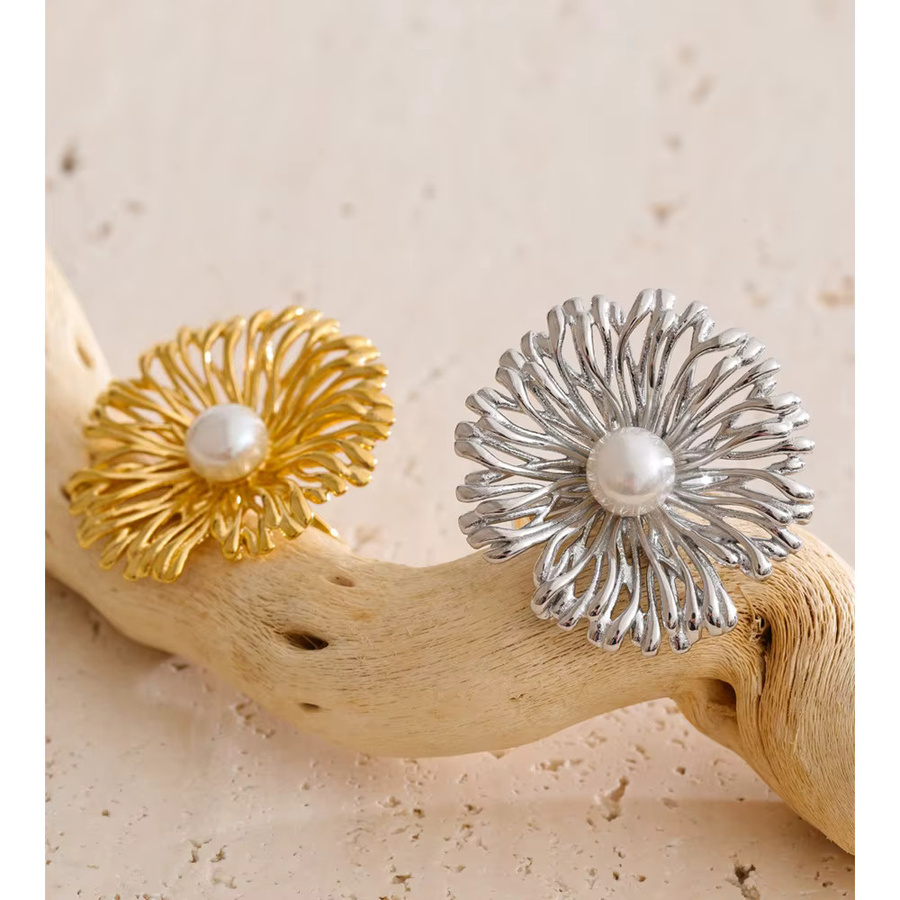Yhpup Ring Edelstahl, Perle, Blume, verstellbar, Gold, Unisex - Bild 3