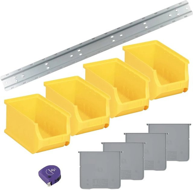 vasalat Set Stapelboxen Größe 3 Gelb mit Schiene und Trennsteg, 4 Stück, B/H/T: 23,5 x 12,5 x 15,0 cm - Bild 1