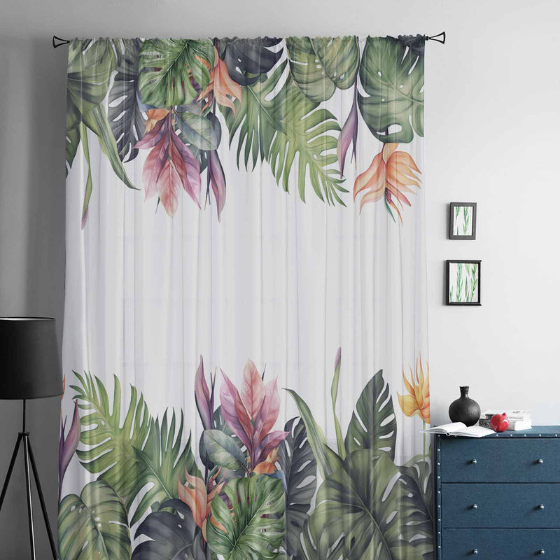 Super Six Chiffon-Fenstervorhang mit tropischem Regenwald-Design, weiß/mehrfarbig, B: 135 cm, H: 114 cm - Bild 2