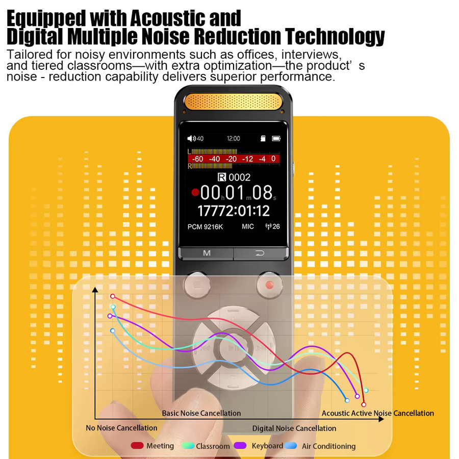 Famue Digitales Diktiergerät mit 9216kbps PCM Audio-Rekorder und HD-Geräuschunterdrückung in Schwarz - Bild 4