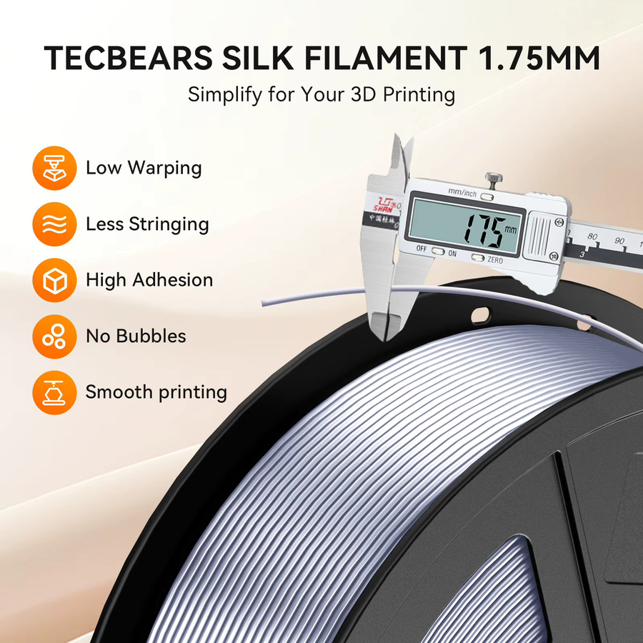 TECBEARS PLA+ Seide Filament 1,75mm Mehrfarbig, 5 Rollen à 1kg (Gesamtgewicht 5kg) für FDM 3D-Drucker - Bild 2