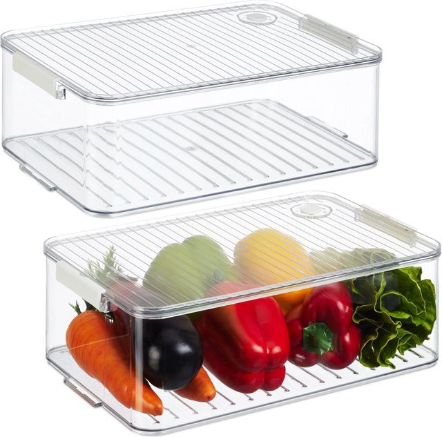 Relaxdays Kühlschrank Organizer 2er Set aus Kunststoff, transparent und stapelbar, B: 10,5 cm, T: 21 cm, H: 33 cm - Bild 1