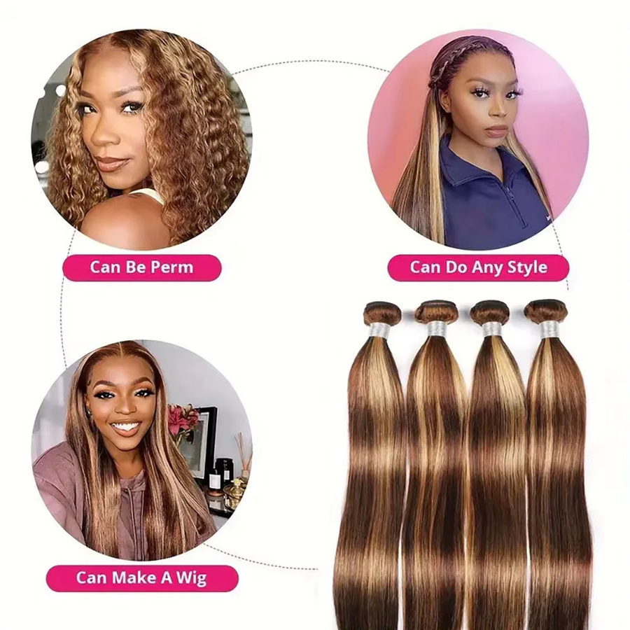 BELEXTENS Highlight Straight Bundles, Brasilianisches Echthaar, Ombre Honigblonde - Bild 7