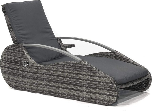 DELUKE Garten-Lounger Sonnenliege aus Stahl und Kunststoff in Schilfgrau mit Seitenablage und Armlehnen - Bild 1