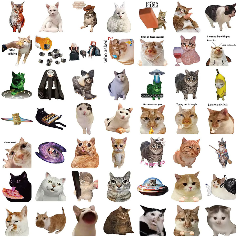 Rspctou Katzen-Cartoon-Meme-Aufkleber, Kawaii Tier-Graffiti-Sticker, multicolour - Bild 3