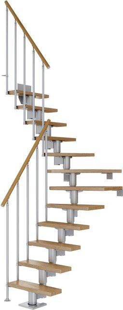 Dolle Mittelholmtreppe Dublin 1/4gew. in Eiche Perlgrau mit 11 Stufen für eine Raumhöhe bis 270 cm - Bild 1