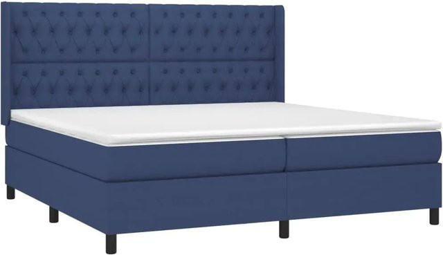vidaXL Boxspringbett mit Matratze in Blau, Stoff, mit LED-Unterbettbeleuchtung und USB-Ladeport, B/T: 200 x 200 cm - Bild 1