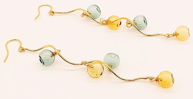 Wucifang Jewelry Ohrringe, mundgeblasene Glaskugel, Tropfenohrringe, Damen, beige - Bild 1