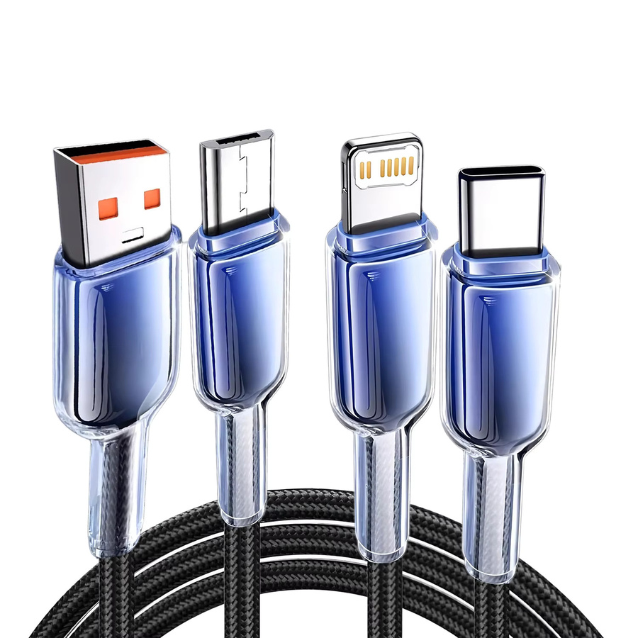 3-in-1 USB-Ladekabel mit 120 W und 6 A für Huawei, Honor, iPhone und Samsung, kompatibel mit Micro-USB, USB-C und Lightning, Länge: 1,2 m - Bild 6