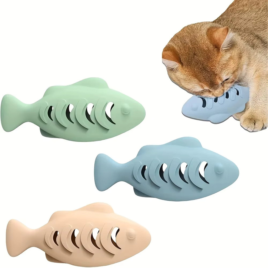 EelJoy Silikon-Fisch-Katzenspielzeug mit Katzenminze in Beige, langlebig und zahnreinigend - Bild 2