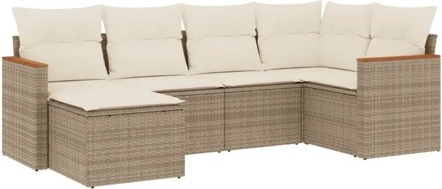 vidaXL 6-teilige Garten-Sofagarnitur in L-Form aus Poly-Rattan mit Kissen in Beige und Cremeweiß - Bild 1