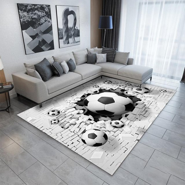 Rutschfester 3D Fußball Teppich von Living Need Y in Weiß für Wohnzimmer und Kinderzimmer, B/T: 120 x 160 cm - Bild 1