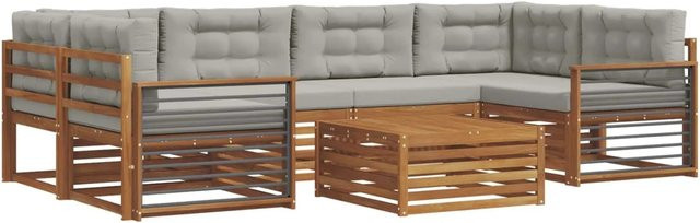vidaXL Outdoor-Sofagarnitur aus Akazienholz in L-Form mit Kissen, 21-teiliges Set, Natur und Hellgrau - Bild 1