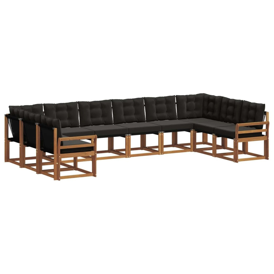 vidaXL Outdoor-Sofagarnitur 10-teilig aus Akazienholz mit Textilene und Kissen, Natur und Schwarz - Bild 2