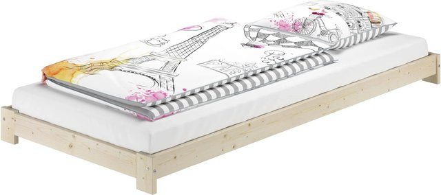 Erst-Holz Einzelbett Modell 85 aus unbehandelter Fichte, Bodennah, B/T/H: 90 x 200 x 15 cm - Bild 1