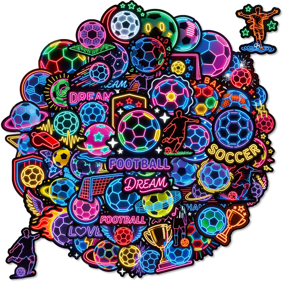 56 Stück Neon-Fußball-Aufkleber Set in Multicolour für DIY-Gestaltung von Helm, Koffer und Lautsprecher - Bild 2