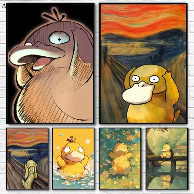 Potdemiel Pokemon Psyduck Leinwand Wandkunst Klassisches Anime Poster in Mehrfarbig - Bild 1