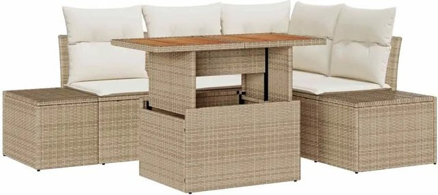 vidaXL Garten-Sofa-Set 5-tlg. mit Kissen in Beige und Creme aus Metall und Akazienholz - Bild 1