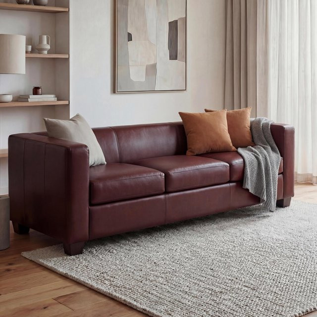MCW 3er Sofa Lille im modernen Lounge-Stil aus Kunstleder in Rot-Braun - Bild 1