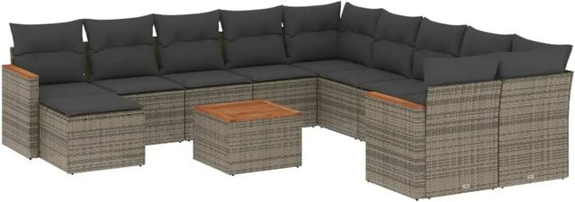 vidaXL 12-Tlg Garten-Sofagarnitur in L-Form aus grauem Poly-Rattan mit Kissen und pulverbeschichtetem Stahlgestell - Bild 1