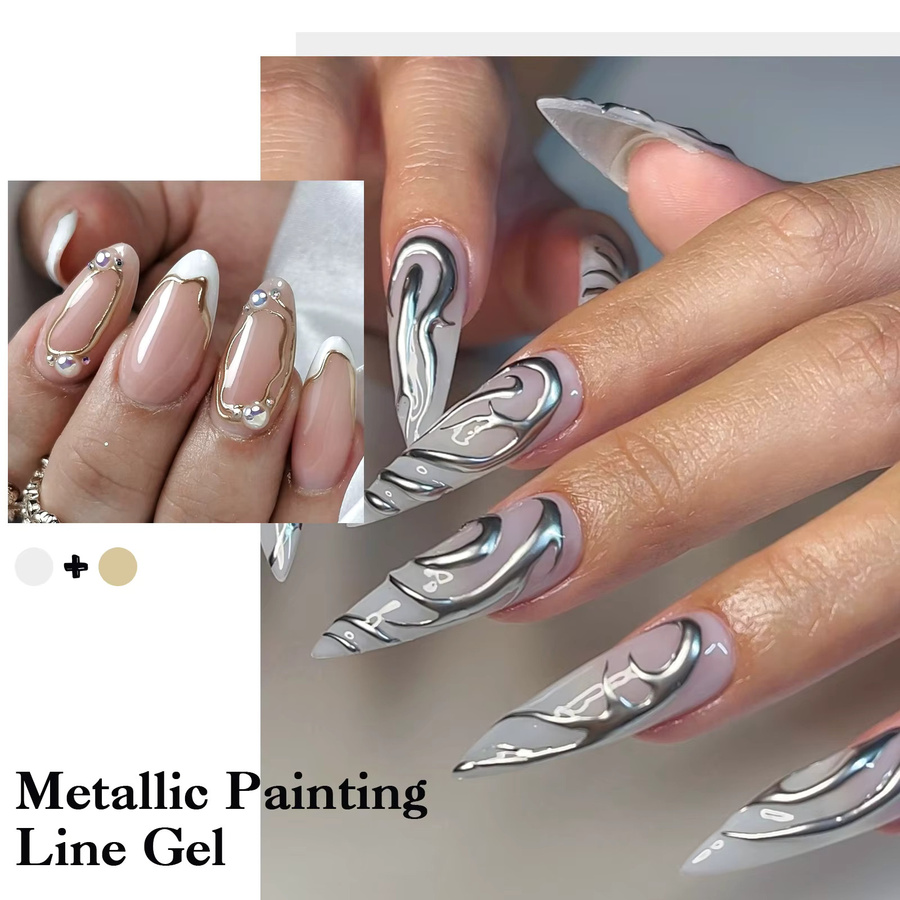 MEET ACROSS Metallic Liner Gel Nagellack Set, Gold Silber, 2 Stück - Bild 2
