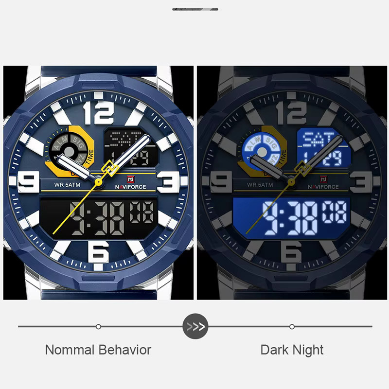 NAVIFORCE Armbanduhr, Quarz, Analog-Digital, Silikon, 5 ATM, Herren, Schwarz - Bild 5