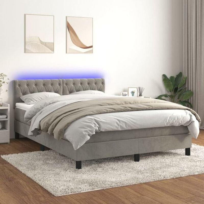 Vidaxl Boxspringbett mit Matratze aus Samt in Grau, B/T/H: 140 x 190 cm - Bild 1