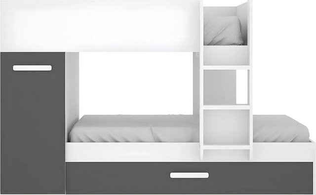 Etagenbett Anthony von Vente-unique in Anthrazitgrau und Weiß mit Schubladen, Höhe: 243 cm, B/T: 190 x 90 cm - Bild 1