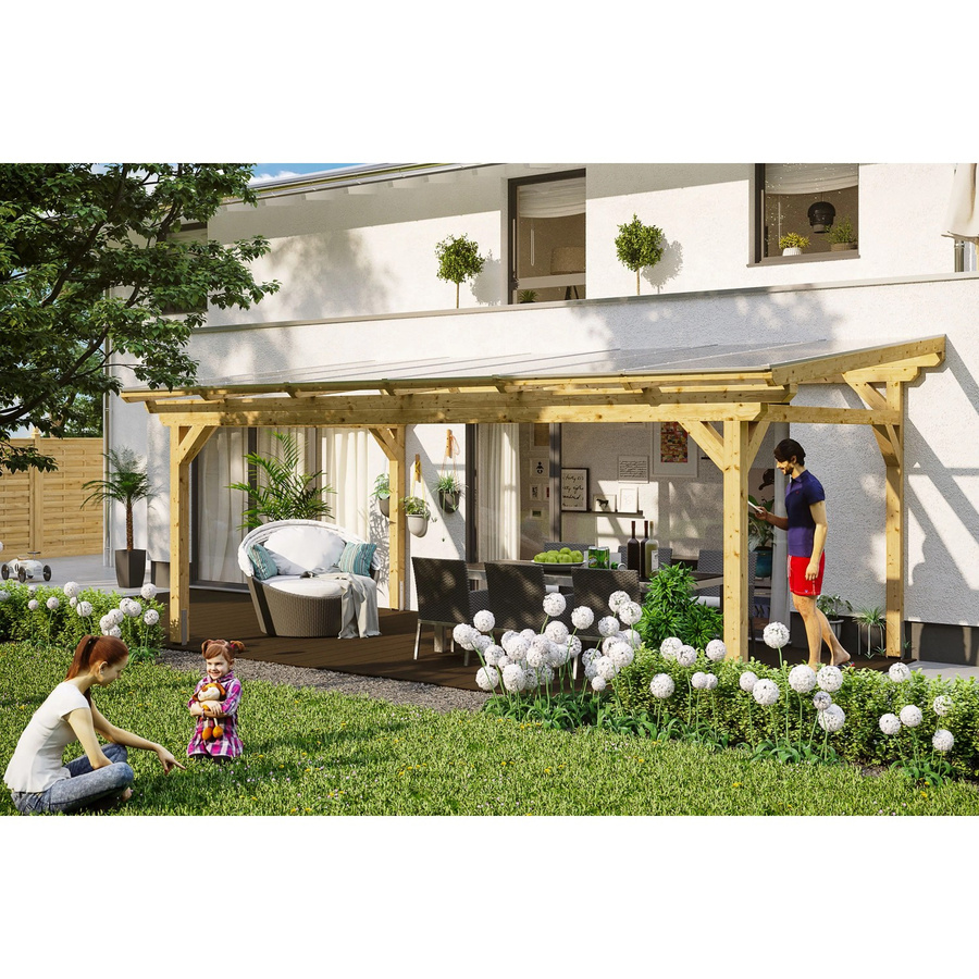 Skan Holz Terrassenüberdachung Sanremo aus Leimholz in Natur-Beige mit Polycarbonat-Dach, B: 648 cm, T: 250 cm - Bild 2