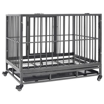 VidaXL Hundekäfig aus Stahl mit Rollen in Schwarz Matt, B/T/H: 102 x 72 x 85 cm - Bild 3