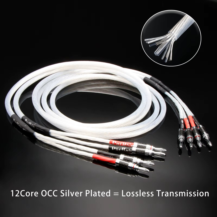 Preffair 7N OCC versilberte Biwire-Lautsprecherkabel 2B auf 4B mit Carbonfaser-Stecker in Silber - Bild 3