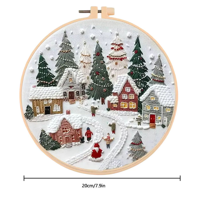 Handgefertigtes Stickset Kiefern-Schneemann-Landschaft in Mehrfarbig für dein kreatives Weihnachts-Hobby - Bild 2