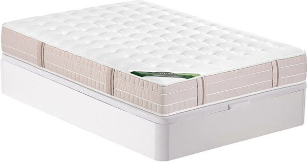 Vente-unique Boxspringbett mit Taschenfederkernmatratze und Bettkasten in Weiß, B/T: 140 x 190 cm