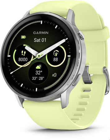 Garmin Venu 4 Fitness-Smartwatch Grau/Silber mit Zitrone Silikon-Armband