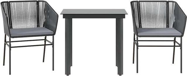 vidaXL 3-teilige Garten-Essgruppe aus Poly Rattan und Glas in Schwarz mit Kissen - Bild 1