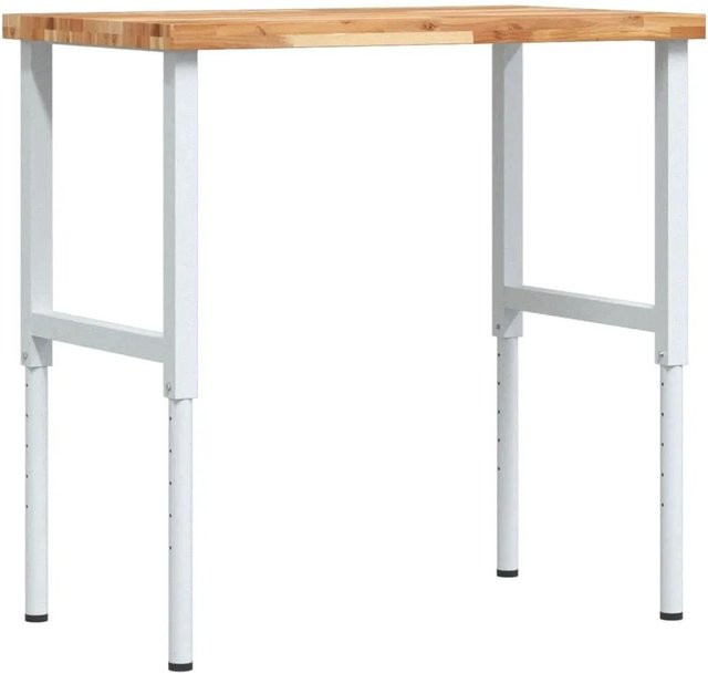 vidaXL Werkbank aus Akazienholz und pulverbeschichtetem Metall in Dunkelbraun-weiß, B/T/H: 100 x 60 x 73-99,5 cm - Bild 1