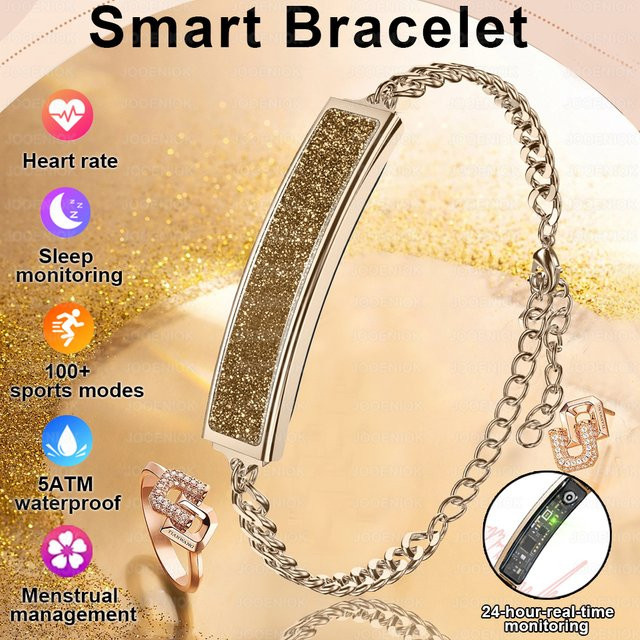 Jooeniok Smartarmband für Damen in Gold mit Herzfrequenzmesser, Schrittzähler, HRV-Test, Blutsauerstoffmessung und Wasserdichtigkeit - Bild 1