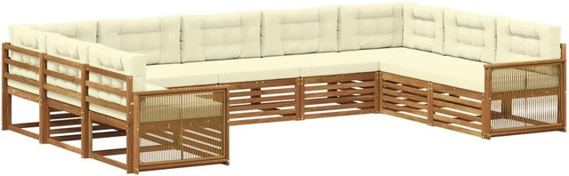 vidaXL Outdoor-Sofagarnitur aus Massivholz Akazie in Natur und Beige mit 9 Sitzkissen und 11 Rückenkissen - Bild 1
